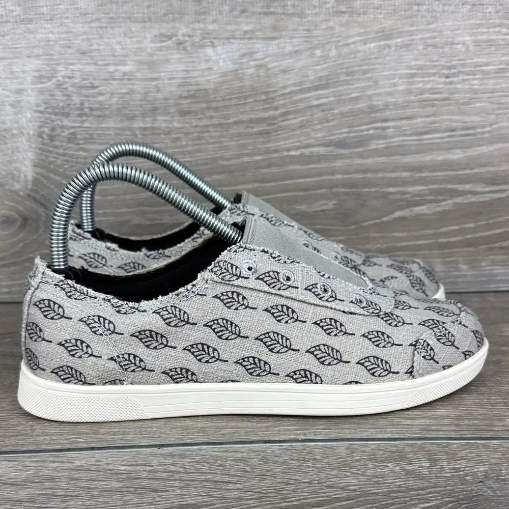 Spenco Santa Maria Batik Women’s Sz 7B Gray Canvas Leaf Print Slip-On Sneakers